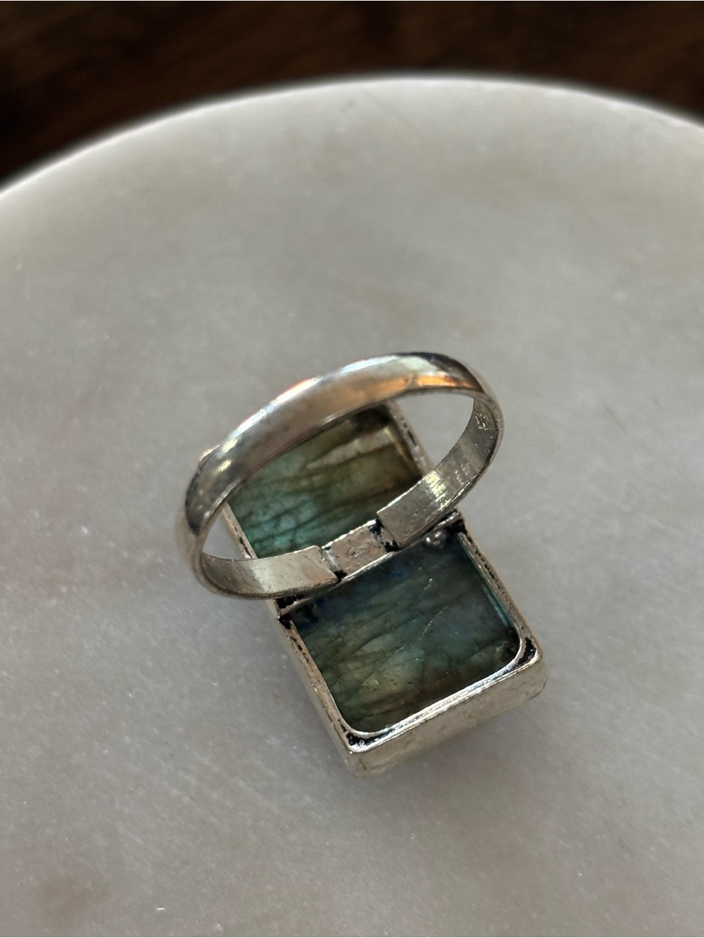 Silver Labradorite Rectangle Statement Ring - Gray - Picture 3 of 5
